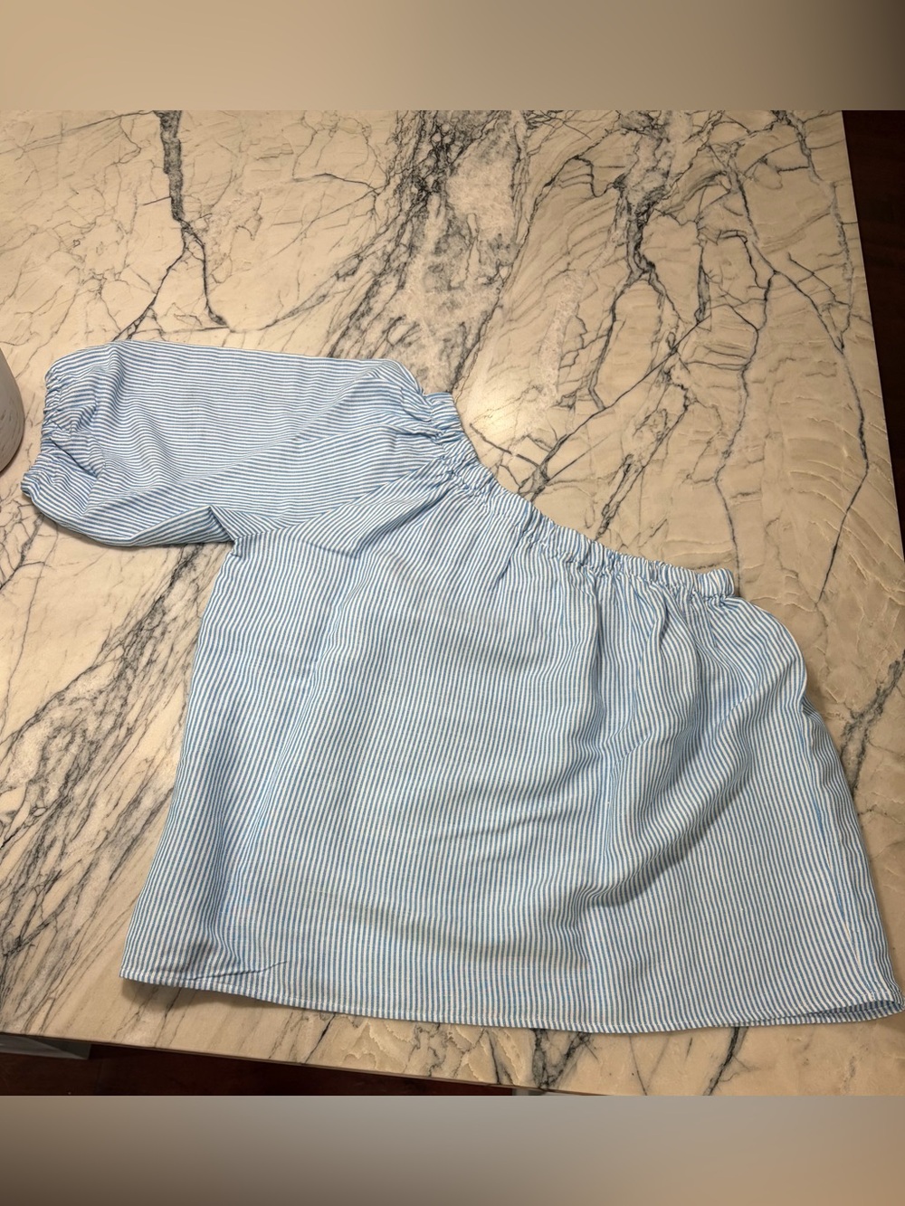 LOFT Blue and White Striped One-Shoulder Blouse